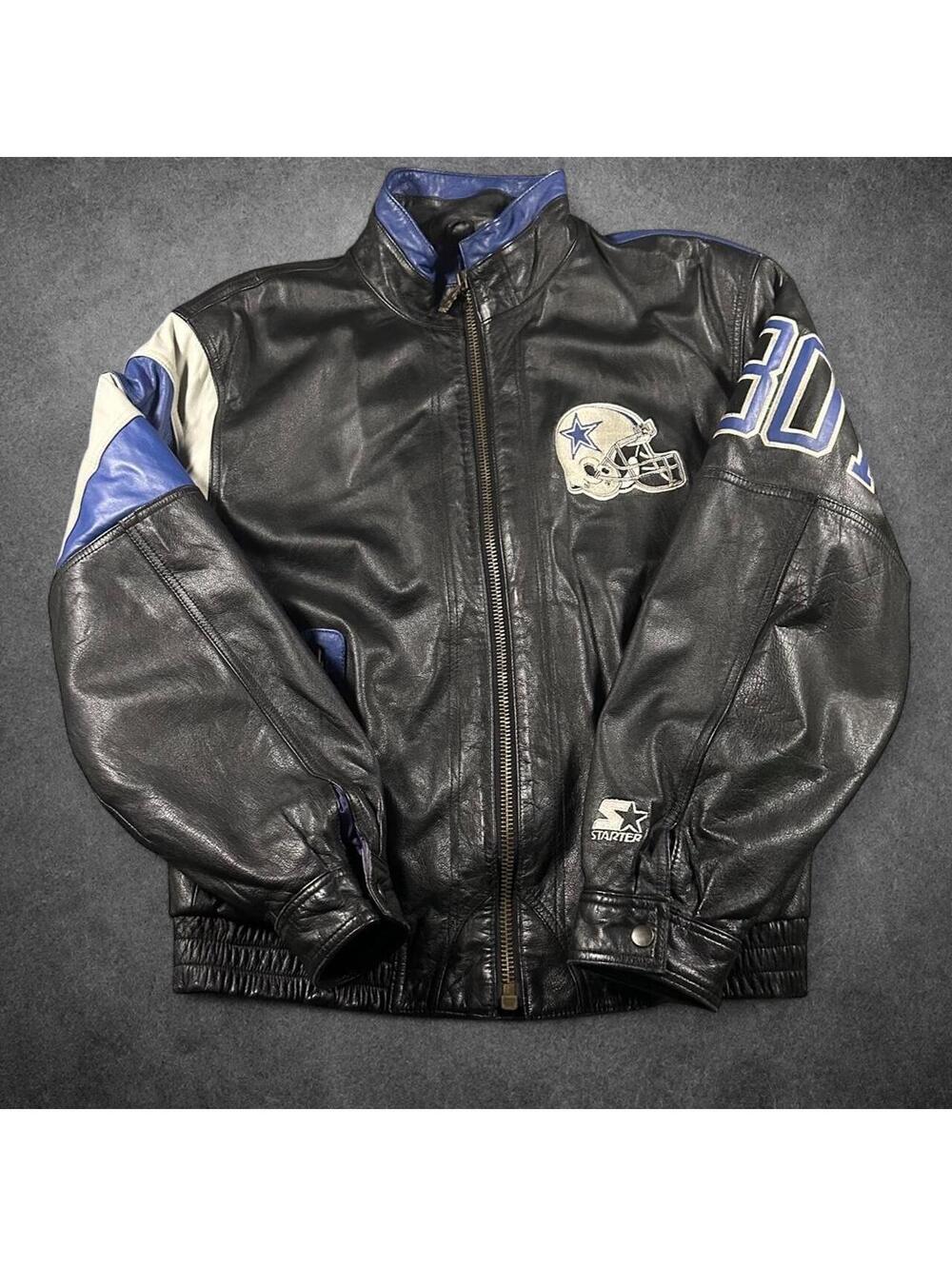 Vintage 90s Dallas Cowboys Starter Leather Jacket - Men's Large, Good Condition!